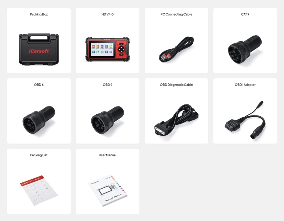 iCarsoft HD V4.0 sunkiųjų transporto priemonių diagnostikos įranga